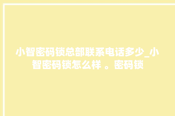 小智密码锁总部联系电话多少_小智密码锁怎么样 。密码锁