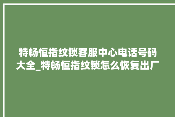 特畅恒指纹锁客服中心电话号码大全_特畅恒指纹锁怎么恢复出厂设置 。恒指