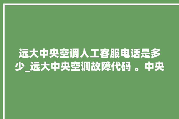 远大中央空调人工客服电话是多少_远大中央空调故障代码 。中央空调