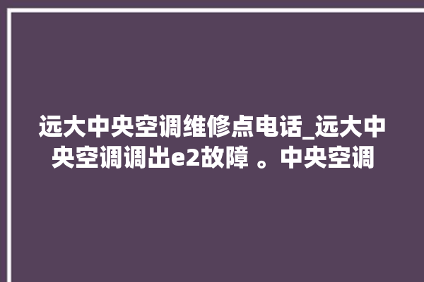 远大中央空调维修点电话_远大中央空调调出e2故障 。中央空调