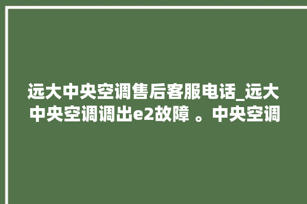 远大中央空调售后客服电话_远大中央空调调出e2故障 。中央空调