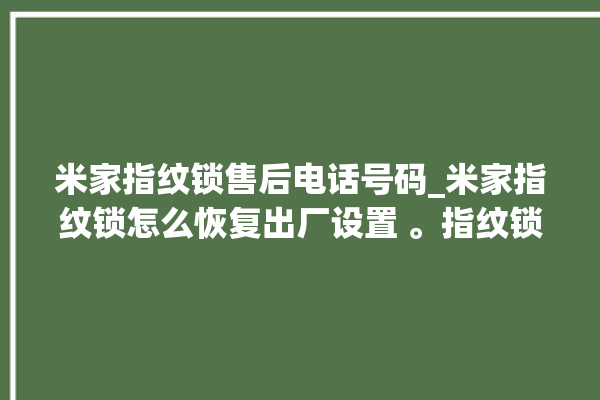 米家指纹锁售后电话号码_米家指纹锁怎么恢复出厂设置 。指纹锁