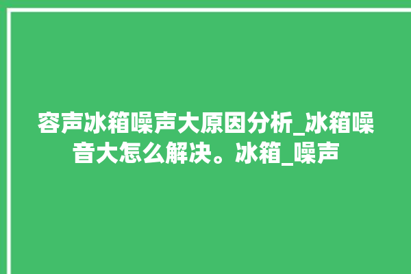 容声冰箱噪声大原因分析_冰箱噪音大怎么解决。冰箱_噪声