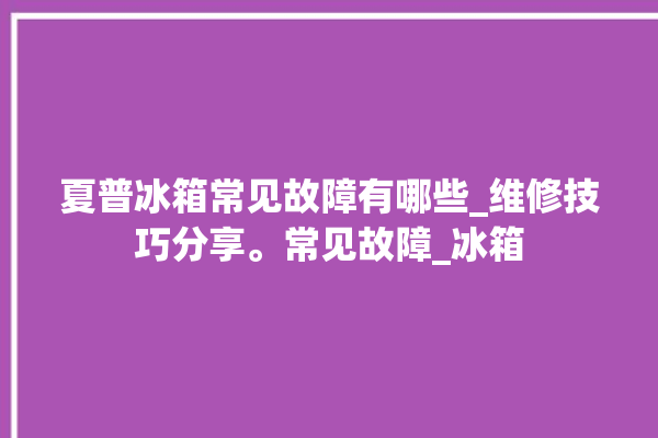 夏普冰箱常见故障有哪些_维修技巧分享。常见故障_冰箱