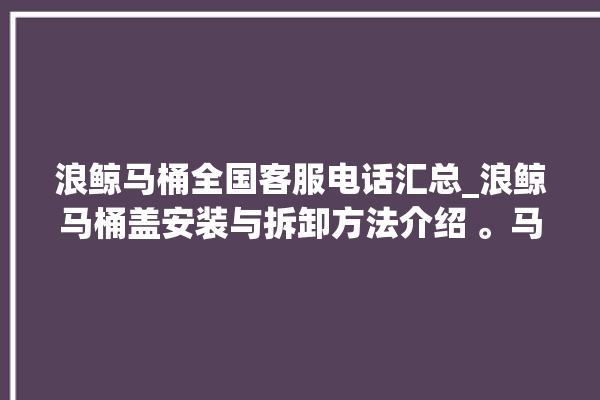 浪鲸马桶全国客服电话汇总_浪鲸马桶盖安装与拆卸方法介绍 。马桶盖