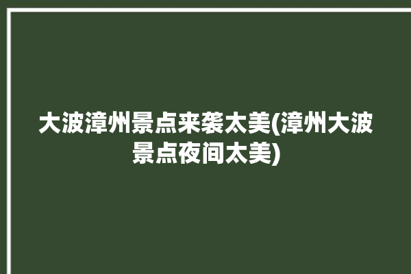 大波漳州景点来袭太美(漳州大波景点夜间太美)