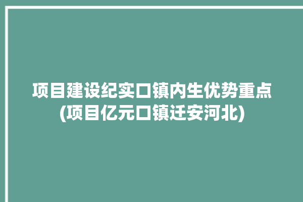 项目建设纪实口镇内生优势重点(项目亿元口镇迁安河北)