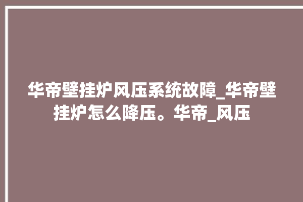 华帝壁挂炉风压系统故障_华帝壁挂炉怎么降压。华帝_风压