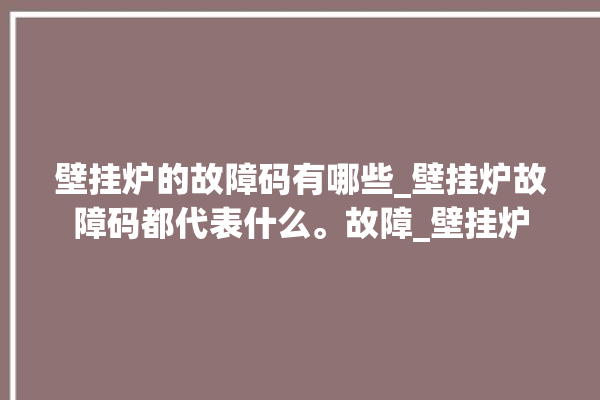 壁挂炉的故障码有哪些_壁挂炉故障码都代表什么。故障_壁挂炉