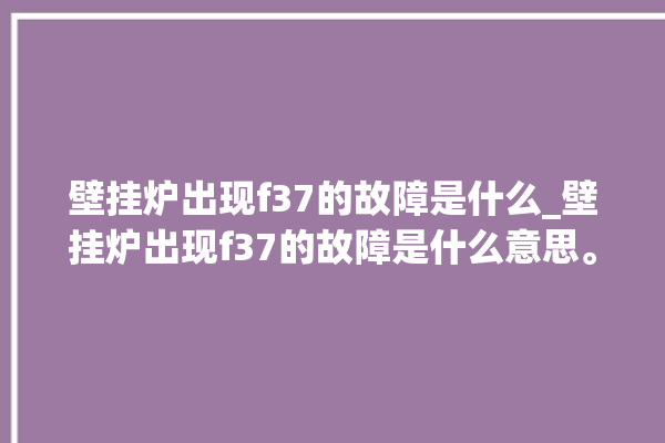 壁挂炉出现f37的故障是什么_壁挂炉出现f37的故障是什么意思。故障_壁挂炉