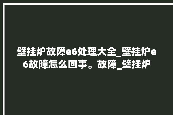 壁挂炉故障e6处理大全_壁挂炉e6故障怎么回事。故障_壁挂炉