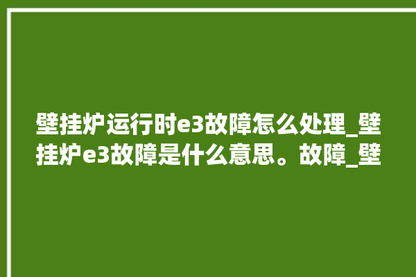 壁挂炉运行时e3故障怎么处理_壁挂炉e3故障是什么意思。故障_壁挂炉