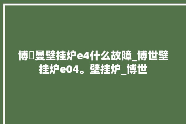 博尓曼壁挂炉e4什么故障_博世壁挂炉e04。壁挂炉_博世