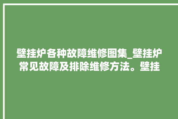 壁挂炉各种故障维修图集_壁挂炉常见故障及排除维修方法。壁挂炉_图集