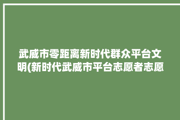 武威市零距离新时代群众平台文明(新时代武威市平台志愿者志愿服务)