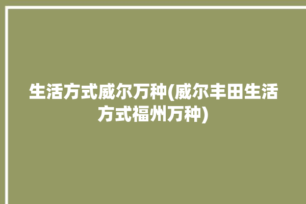 生活方式威尔万种(威尔丰田生活方式福州万种)