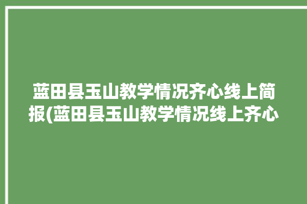 蓝田县玉山教学情况齐心线上简报(蓝田县玉山教学情况线上齐心)