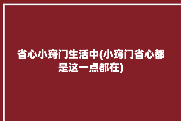 省心小窍门生活中(小窍门省心都是这一点都在)