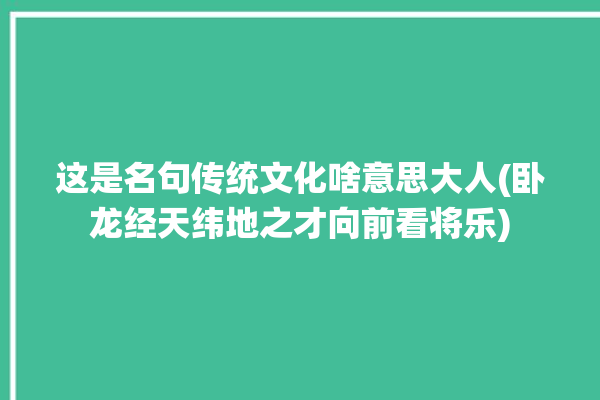 这是名句传统文化啥意思大人(卧龙经天纬地之才向前看将乐)