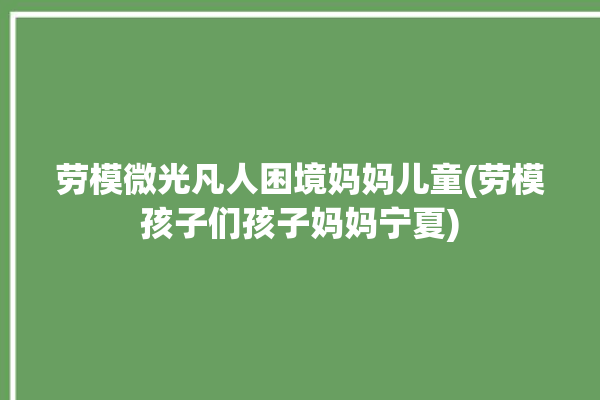 劳模微光凡人困境妈妈儿童(劳模孩子们孩子妈妈宁夏)