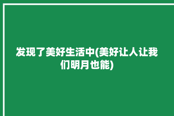 发现了美好生活中(美好让人让我们明月也能)