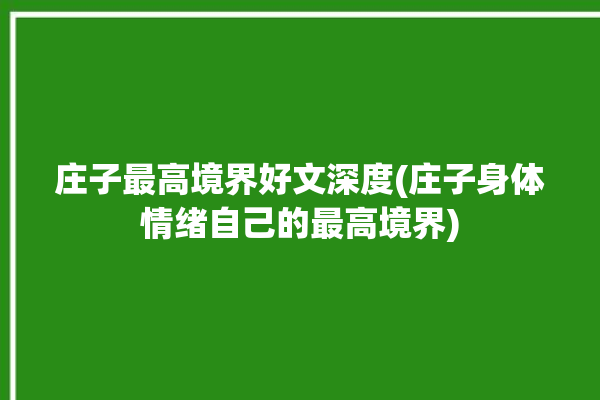 庄子最高境界好文深度(庄子身体情绪自己的最高境界)