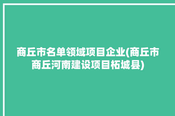 商丘市名单领域项目企业(商丘市商丘河南建设项目柘城县)