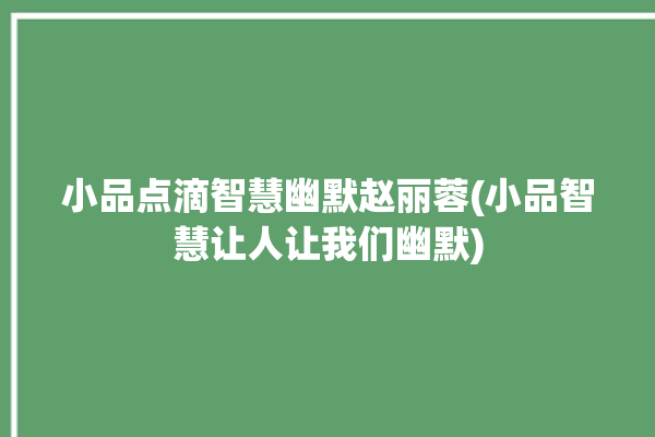 小品点滴智慧幽默赵丽蓉(小品智慧让人让我们幽默)