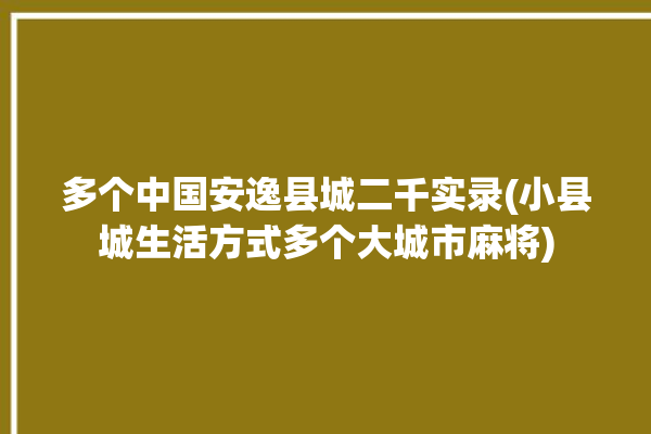 多个中国安逸县城二千实录(小县城生活方式多个大城市麻将)