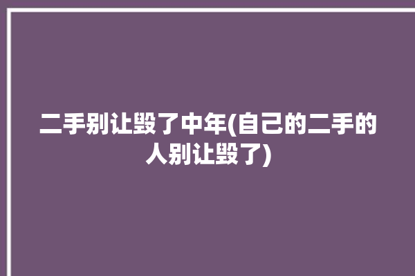 二手别让毁了中年(自己的二手的人别让毁了)