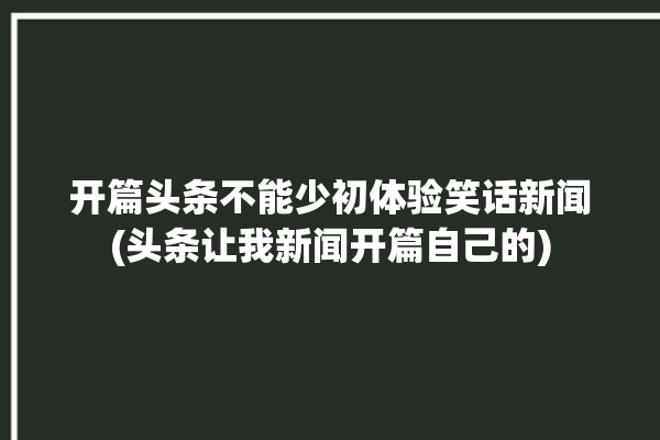 开篇头条不能少初体验笑话新闻(头条让我新闻开篇自己的)