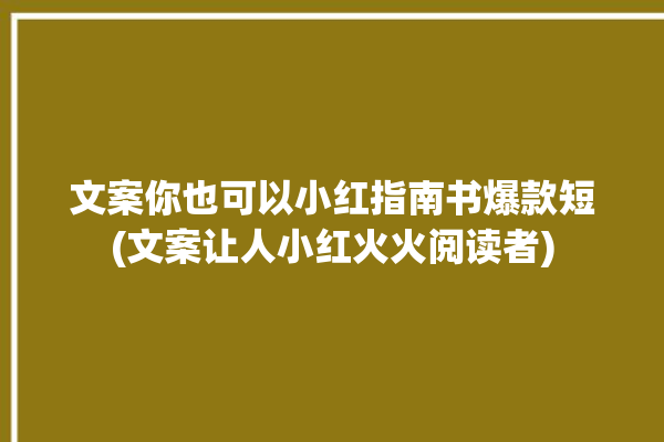 文案你也可以小红指南书爆款短(文案让人小红火火阅读者)