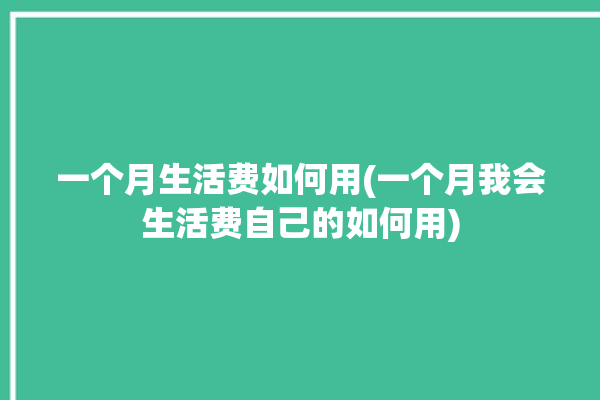 一个月生活费如何用(一个月我会生活费自己的如何用)