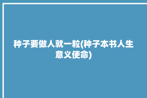 种子要做人就一粒(种子本书人生意义使命)