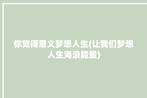 你觉得意义梦想人生(让我们梦想人生海浪能量)