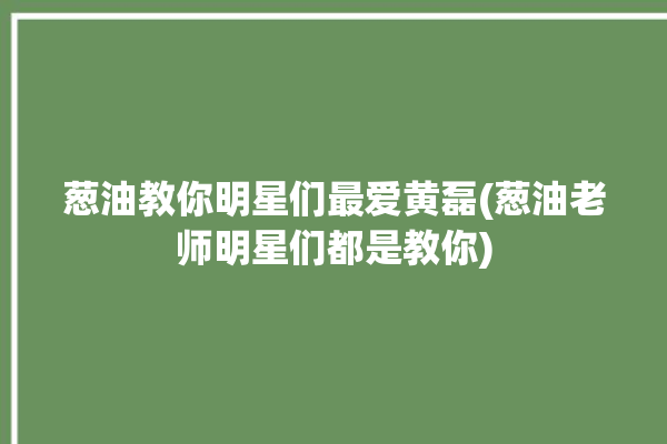 葱油教你明星们最爱黄磊(葱油老师明星们都是教你)