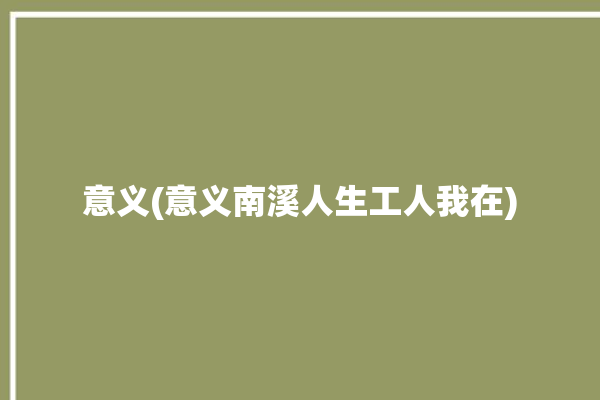 意义(意义南溪人生工人我在)