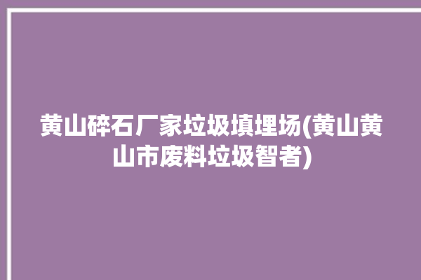 黄山碎石厂家垃圾填埋场(黄山黄山市废料垃圾智者)