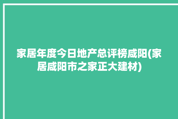 家居年度今日地产总评榜咸阳(家居咸阳市之家正大建材)