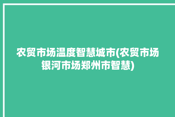 农贸市场温度智慧城市(农贸市场银河市场郑州市智慧)