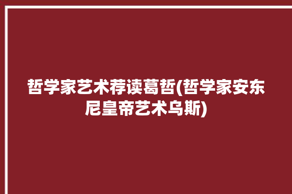 哲学家艺术荐读葛哲(哲学家安东尼皇帝艺术乌斯)