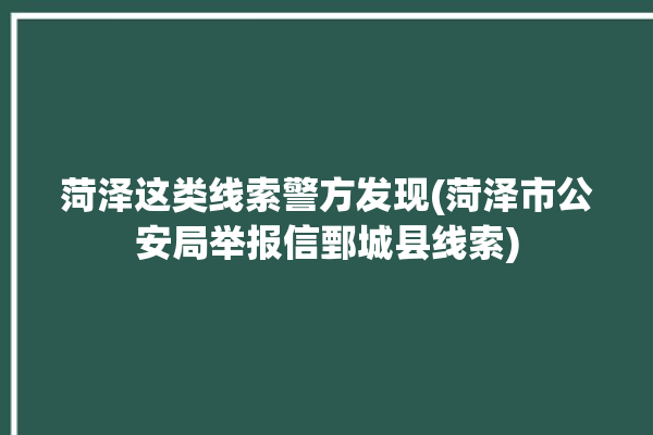 菏泽这类线索警方发现(菏泽市公安局举报信鄄城县线索)