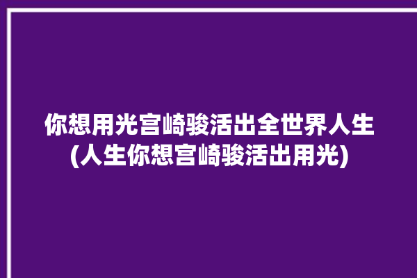 你想用光宫崎骏活出全世界人生(人生你想宫崎骏活出用光)