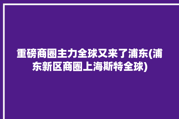 重磅商圈主力全球又来了浦东(浦东新区商圈上海斯特全球)