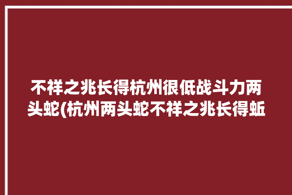 不祥之兆长得杭州很低战斗力两头蛇(杭州两头蛇不祥之兆长得蚯蚓)