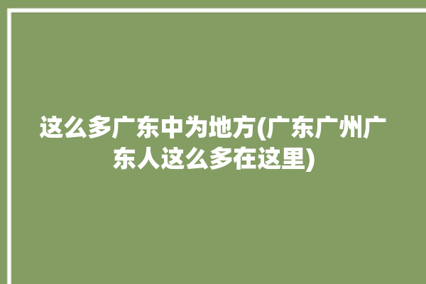 这么多广东中为地方(广东广州广东人这么多在这里)