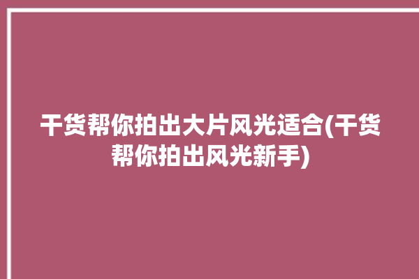 干货帮你拍出大片风光适合(干货帮你拍出风光新手)