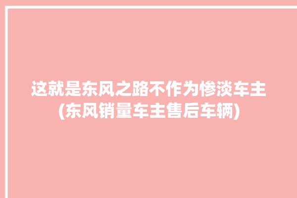 这就是东风之路不作为惨淡车主(东风销量车主售后车辆)