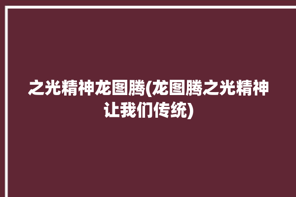 之光精神龙图腾(龙图腾之光精神让我们传统)