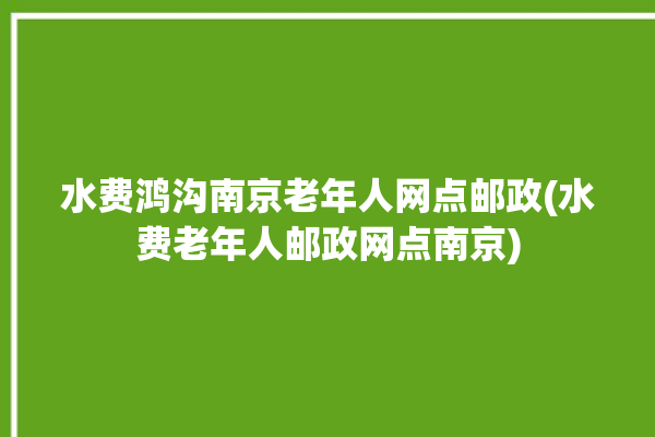 水费鸿沟南京老年人网点邮政(水费老年人邮政网点南京)